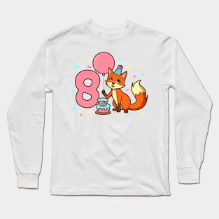 I am 8 with fox - girl birthday 8 years old Long Sleeve T-Shirt